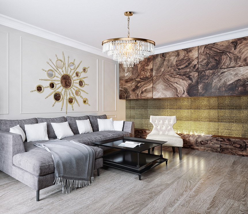 Revero Ø70 Latón cristal De Maytoni - Un detalle interior perfecto para crear un ambiente lujoso en el pasillo, la sala de estar o encima del comedor, donde funciona tanto como fuente de luz como decoraci&oacute;n en el techo.