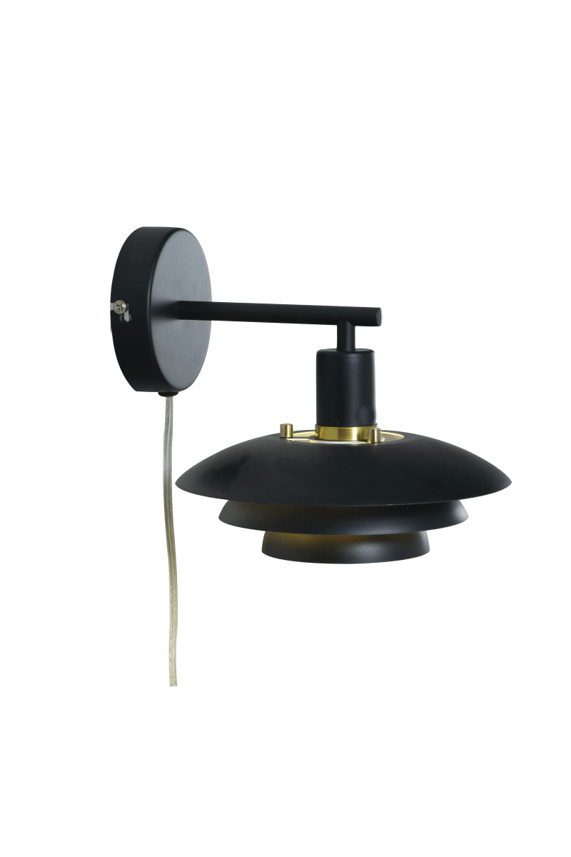 Imagen ampliada de Epsilon 24cm Negro lámpara de pared De Aneta Lighting - El aplique Epsilon, con su dise&ntilde;o cl&aacute;sico y su expresi&oacute;n moderna, cuenta con una pantalla met&aacute;lica de tres piezas que difunde la luz de forma agradable y evita el deslumbramiento.