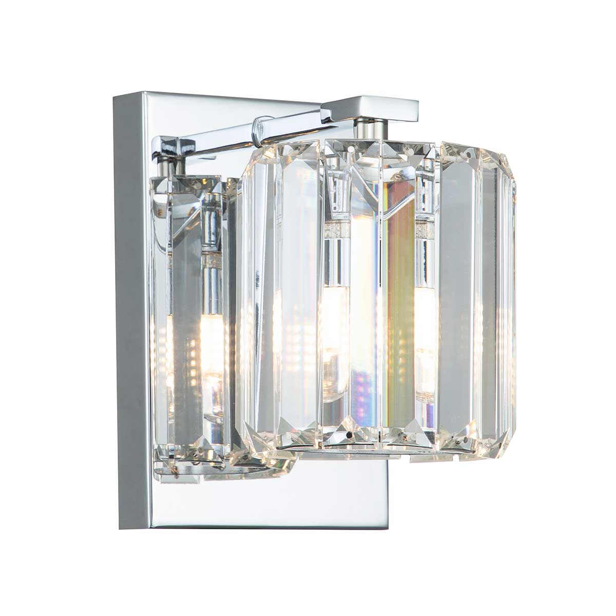 Divine Ø12 Cromo pulido lámpara de baño De Elstead Lighting - Cuenta con una sencilla placa posterior de cromo pulido que refleja la luz de los prismas de cristal que rodean la fuente de luz LED.