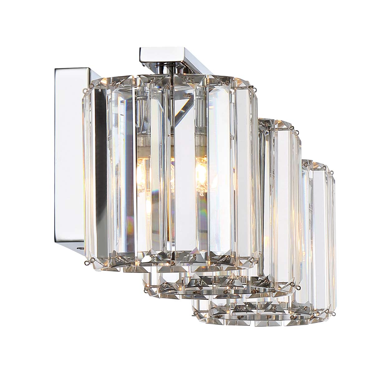 Divine 58cm Cromo pulido lámpara de baño De Elstead Lighting - Cuenta con una sencilla placa posterior de cromo pulido que refleja la luz de los prismas de cristal que rodean las fuentes de luz LED.