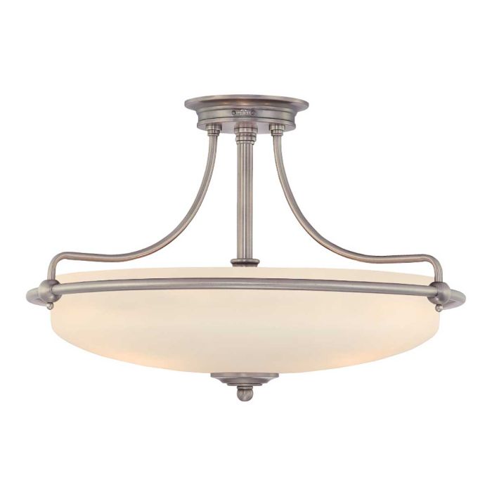 Griffin Ø53 níquel antiguo plafón De Elstead Lighting - Den etsade sk&auml;rmen &auml;r vitm&aring;lad p&aring; insidan, vilket sprider ljuset j&auml;mnt och skapar en behaglig belysning i hemmet.