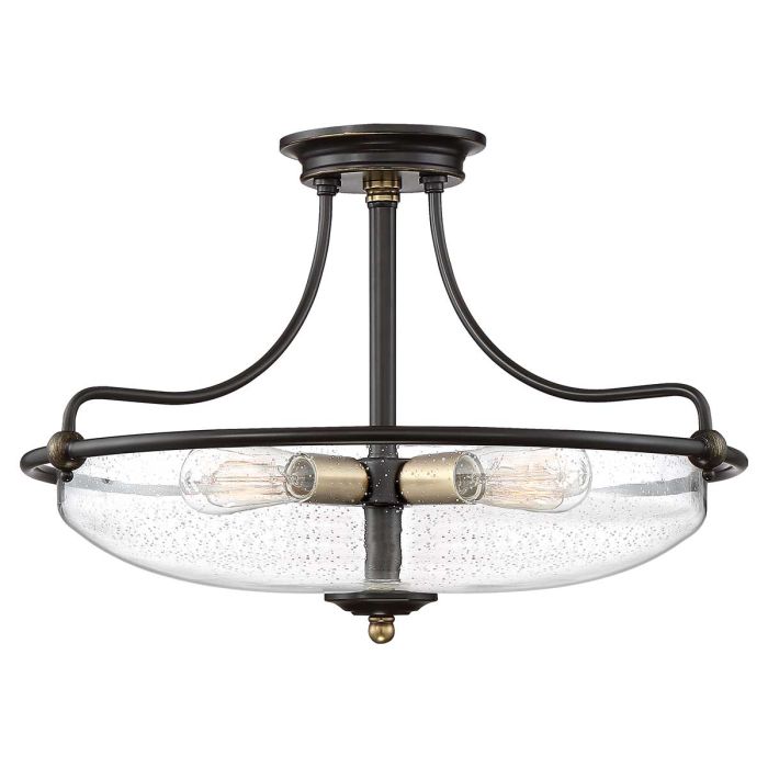 Griffin Ø53 Bronce plafón De Elstead Lighting - Den klara bubbelglas-sk&auml;rmen framh&auml;ver ljusk&auml;llorna och ger en bra och fin ljusspridning i rummet.
