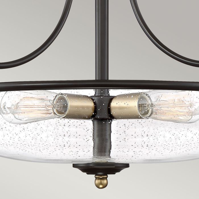 Griffin Ø53 Bronce plafón De Elstead Lighting - Den klara bubbelglas-sk&auml;rmen framh&auml;ver ljusk&auml;llorna och ger en bra och fin ljusspridning i rummet.