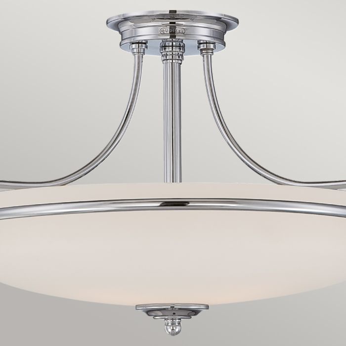 Griffin Ø42 Cromo plafón De Elstead Lighting - Den etsade sk&auml;rmen &auml;r vitm&aring;lad p&aring; insidan, vilket sprider ljuset j&auml;mnt och skapar en behaglig belysning i hemmet.