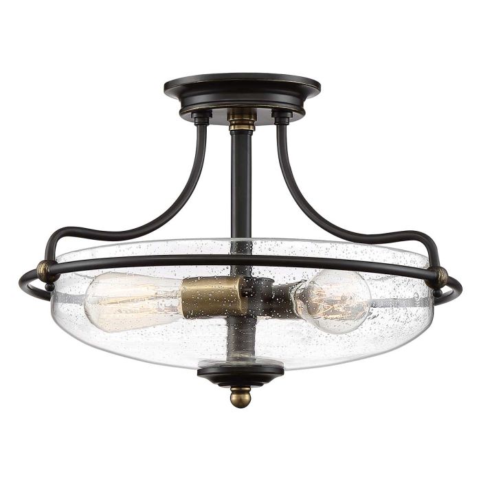 Griffin Ø42 Bronce plafón De Elstead Lighting - Den klara bubbelglas-sk&auml;rmen framh&auml;ver ljusk&auml;llorna och ger en bra och fin ljusspridning i rummet.