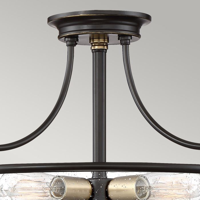Griffin Ø42 Bronce plafón De Elstead Lighting - Den klara bubbelglas-sk&auml;rmen framh&auml;ver ljusk&auml;llorna och ger en bra och fin ljusspridning i rummet.