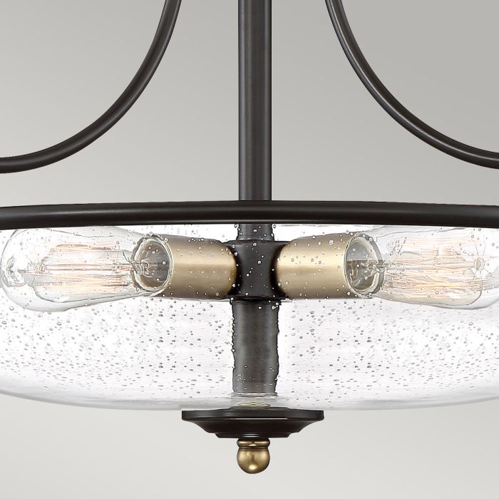Griffin Ø42 Bronce plafón De Elstead Lighting - Den klara bubbelglas-sk&auml;rmen framh&auml;ver ljusk&auml;llorna och ger en bra och fin ljusspridning i rummet.