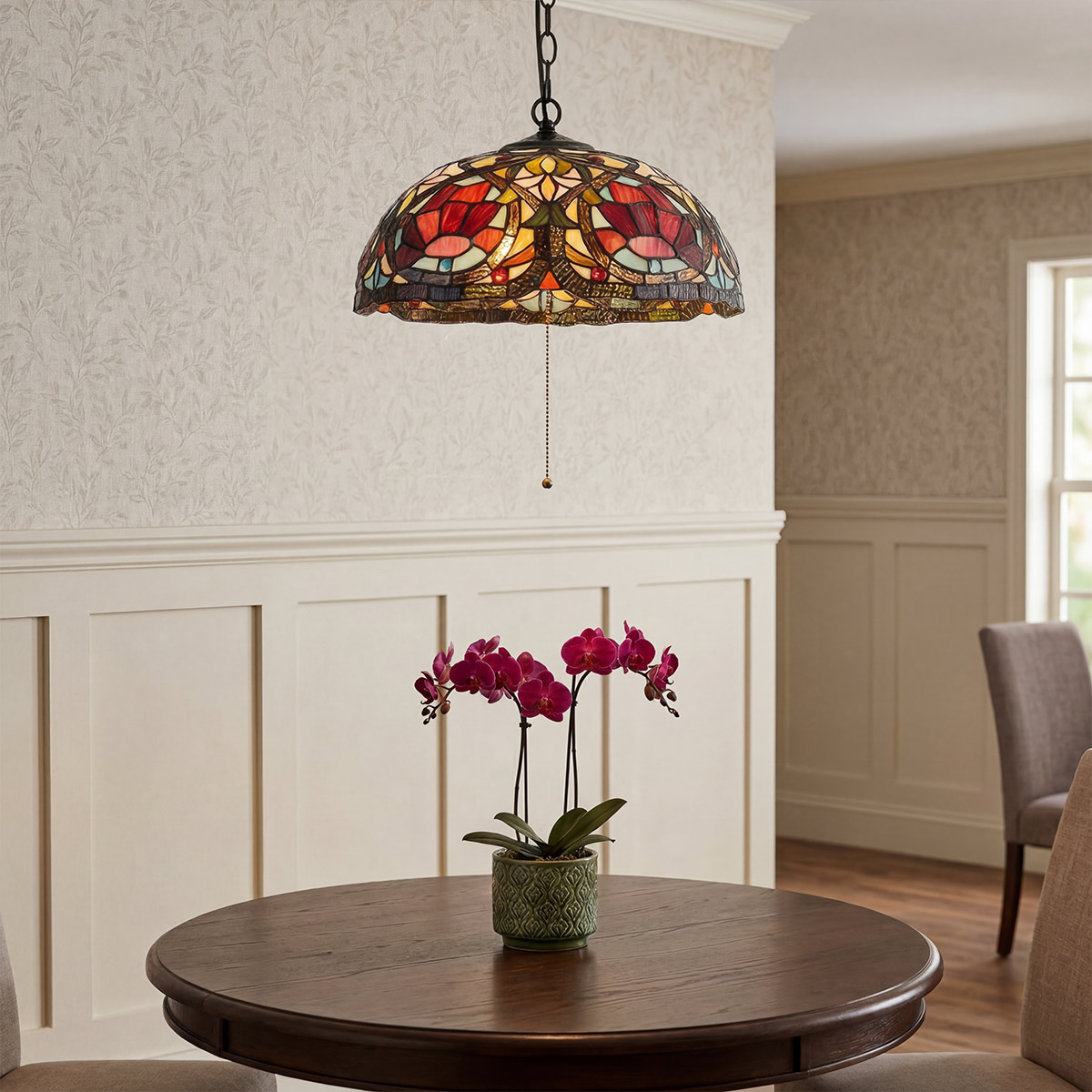 Larissa Ø38 Multicolor De Elstead Lighting - Larissa es una l&aacute;mpara colgante decorativa de estilo cl&aacute;sico Tiffany, elaborada en acero con un precioso acabado en bronce vintage.