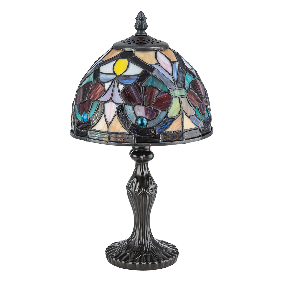 Larissa 37cm Multicolor De Elstead Lighting - La pantalla abovedada está hecha de vidrio acrílico de colores en hermosos tonos de rojo, amarillo, verde y azul, creando un patrón vibrante y lleno de detalles.