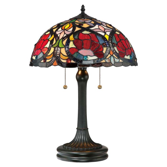 Larissa 58cm Multicolor De Elstead Lighting - La base de la lámpara a juego con su acabado en bronce vintage complementa el diseño y subraya su expresión atemporal y sofisticada.