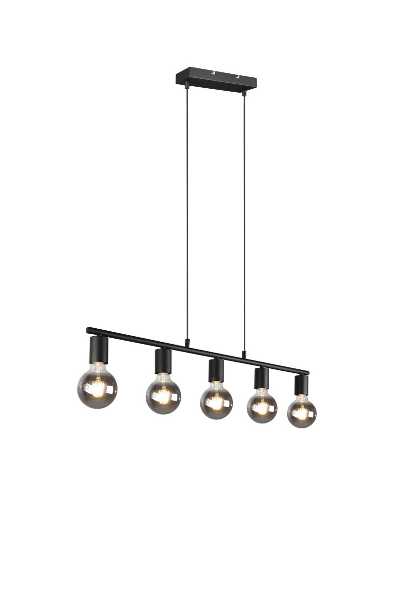 Vannes 82cm Negro Lámpas de techo De Trio Lighting - Con sus cinco bombillas expuestas colgando en fila, la lámpara proporciona una hermosa y agradable luz envolvente, creando un ambiente acogedor en la cocina, el comedor o la sala de estar.
