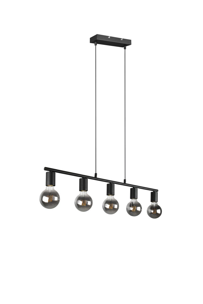 Vannes 82cm Negro Lámpas de techo De Trio Lighting - Con sus cinco bombillas expuestas colgando en fila, la lámpara proporciona una hermosa y agradable luz envolvente, creando un ambiente acogedor en la cocina, el comedor o la sala de estar.