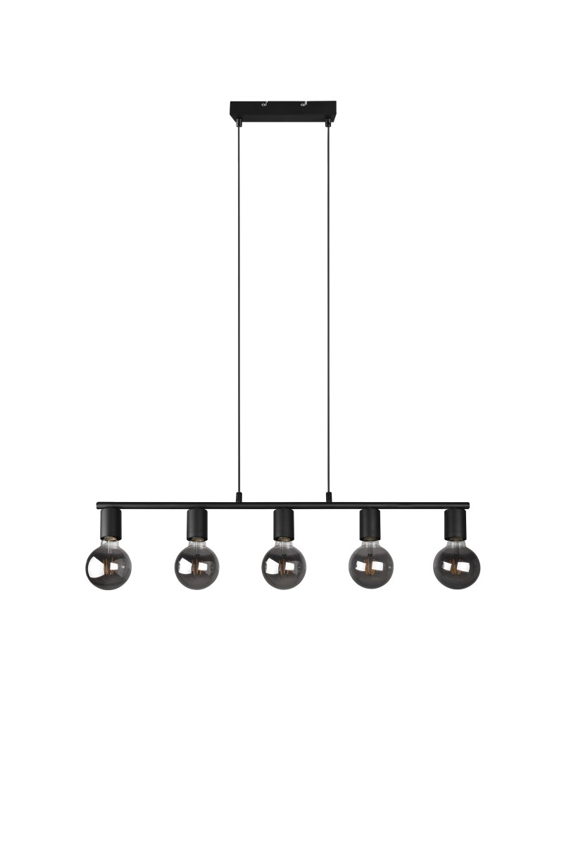 Vannes 82cm Negro Lámpas de techo De Trio Lighting - Con sus cinco bombillas expuestas colgando en fila, la lámpara proporciona una hermosa y agradable luz envolvente, creando un ambiente acogedor en la cocina, el comedor o la sala de estar.