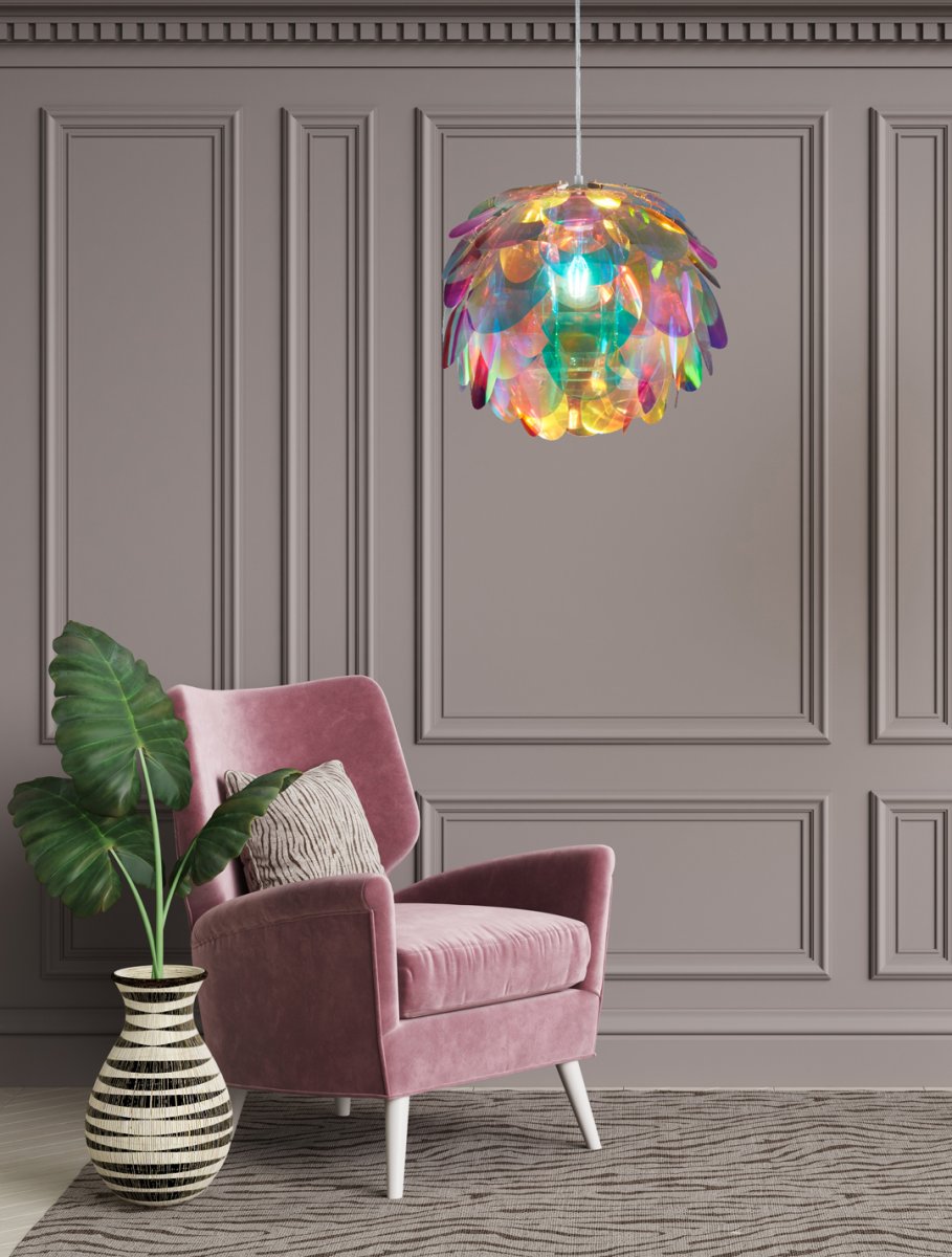 Clover Ø40 Multicolor Lámpas de techo De Trio Lighting - La l&aacute;mpara tiene hojas de pl&aacute;stico en los colores del arco iris (violeta, rojo, verde, azul y amarillo) y crea una atm&oacute;sfera alegre.
