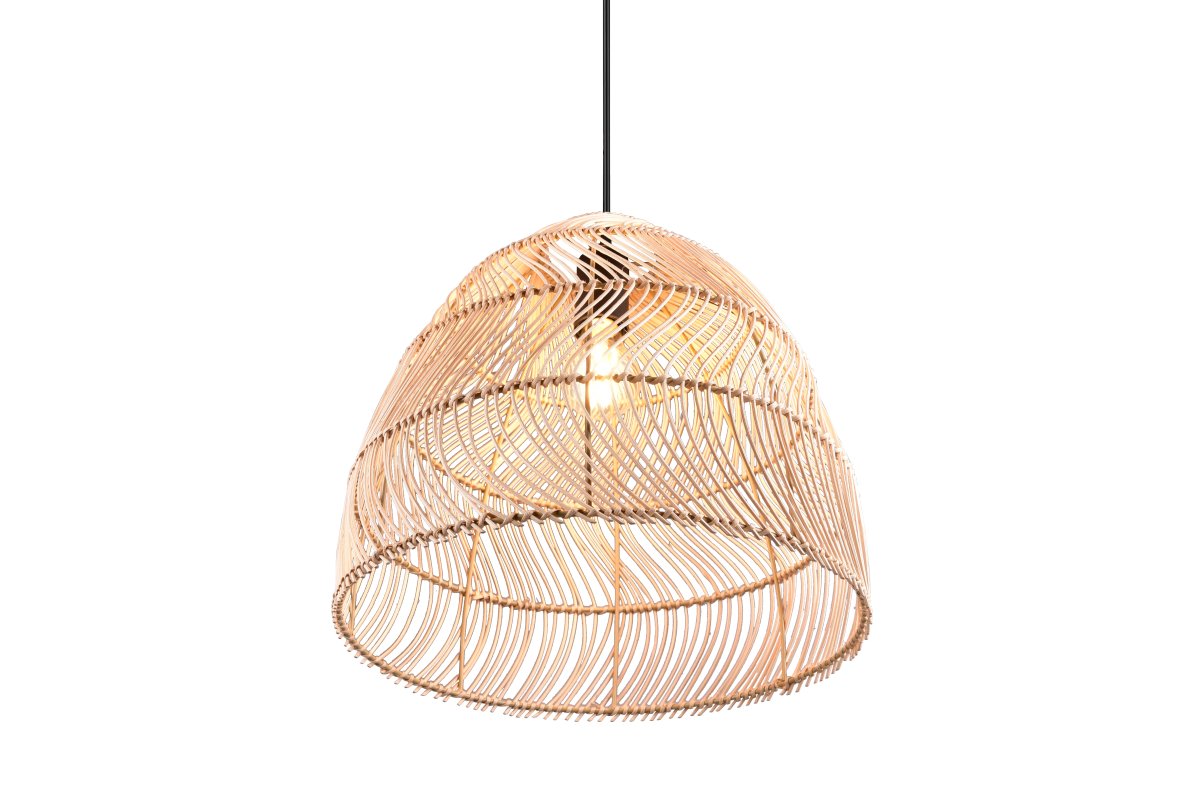 Rike Ø35 Naturaleza Lámpas de techo De Trio Lighting - El diseño moderno de ratán natural convierte esta lámpara en un punto de atracción en el salón y se integra armoniosamente en diferentes estilos de interior.