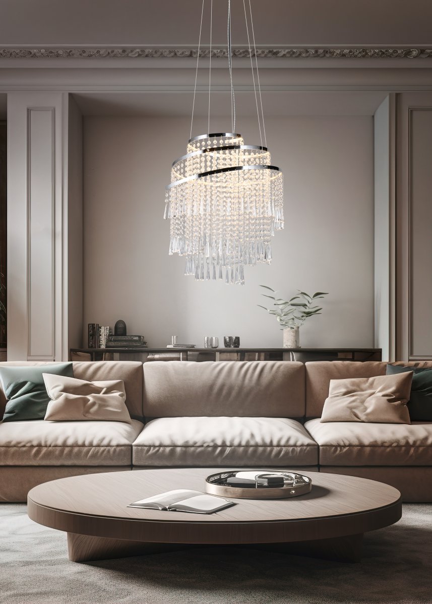 Pomp Ø38 Cromo Lámpas de techo De Trio Lighting - El dise&ntilde;o de la l&aacute;mpara se caracteriza por el metal de color cromado, mientras que las piedras acr&iacute;licas transparentes proporcionan un estilo glamoroso que brilla intensamente bajo la luz.