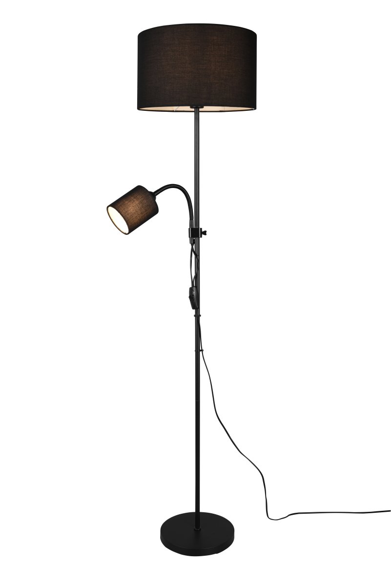 Owen Negro lámpara de pie De Trio Lighting - El brazo de lectura flexible y regulable en altura se puede posicionar para una iluminaci&oacute;n &oacute;ptima, lo que la convierte en la l&aacute;mpara ideal como luz de lectura junto al sof&aacute; o en su rinc&oacute;n de lectura.