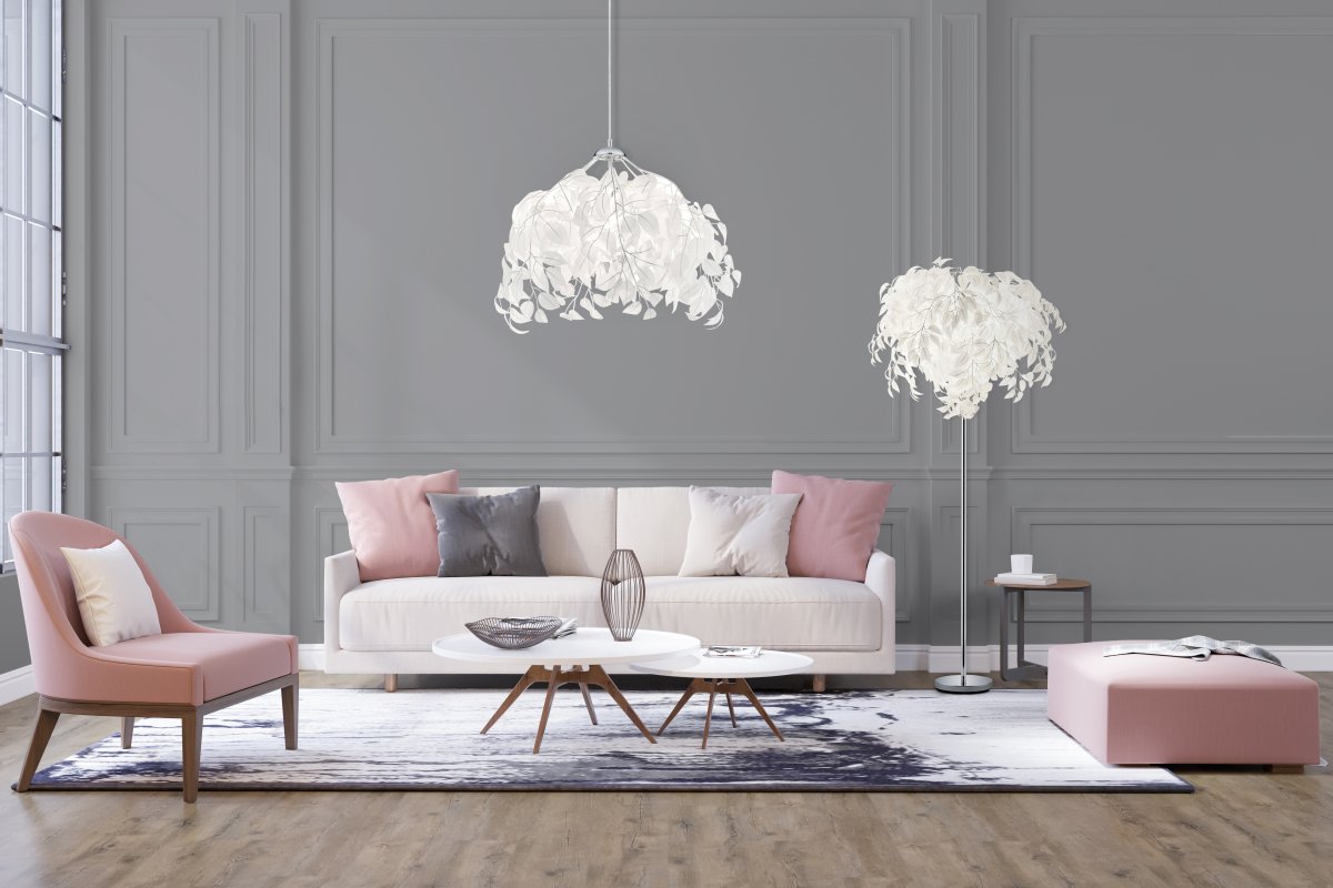 Leavy Blanco lámpara de pie De Trio Lighting - La l&aacute;mpara de pie Leavy es un elemento destacado &uacute;nico e impresionante en su hogar con sus hojas de pl&aacute;stico decorativas que le dan un estilo distintivo y encantador.