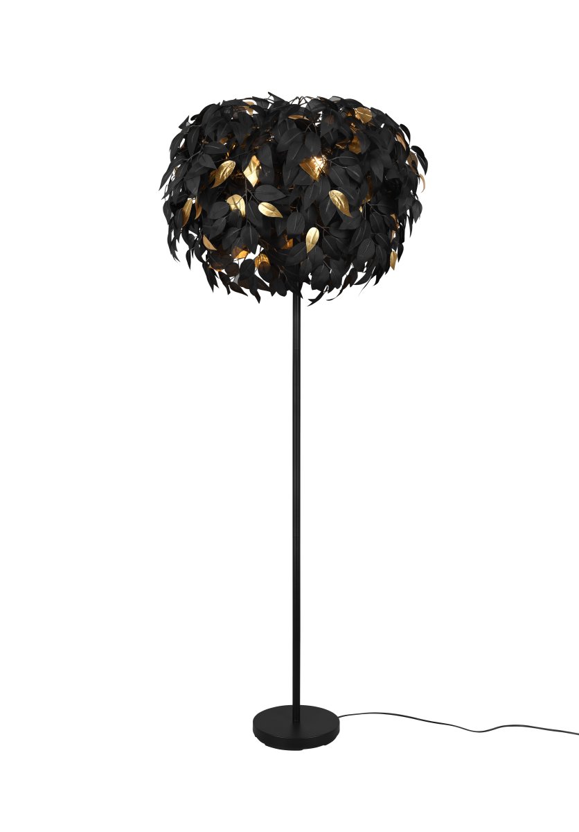 Leavy Negro lámpara de pie De Trio Lighting - La lámpara de pie Leavy es un elemento destacado único e impresionante en su hogar con sus hojas de plástico decorativas que le dan un estilo distintivo y encantador.