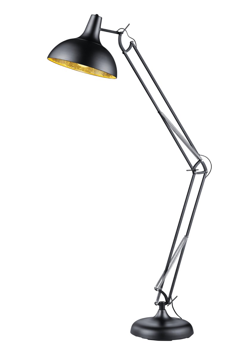 Salvador Negro lámpara de pie De Trio Lighting - Ya sea colocado junto al sof&aacute; o utilizado como un elemento de dise&ntilde;o independiente en el pasillo, la sala de estar o el dormitorio, Salvador agrega un toque moderno a su hogar y se convierte en un elemento destacado y elegante.