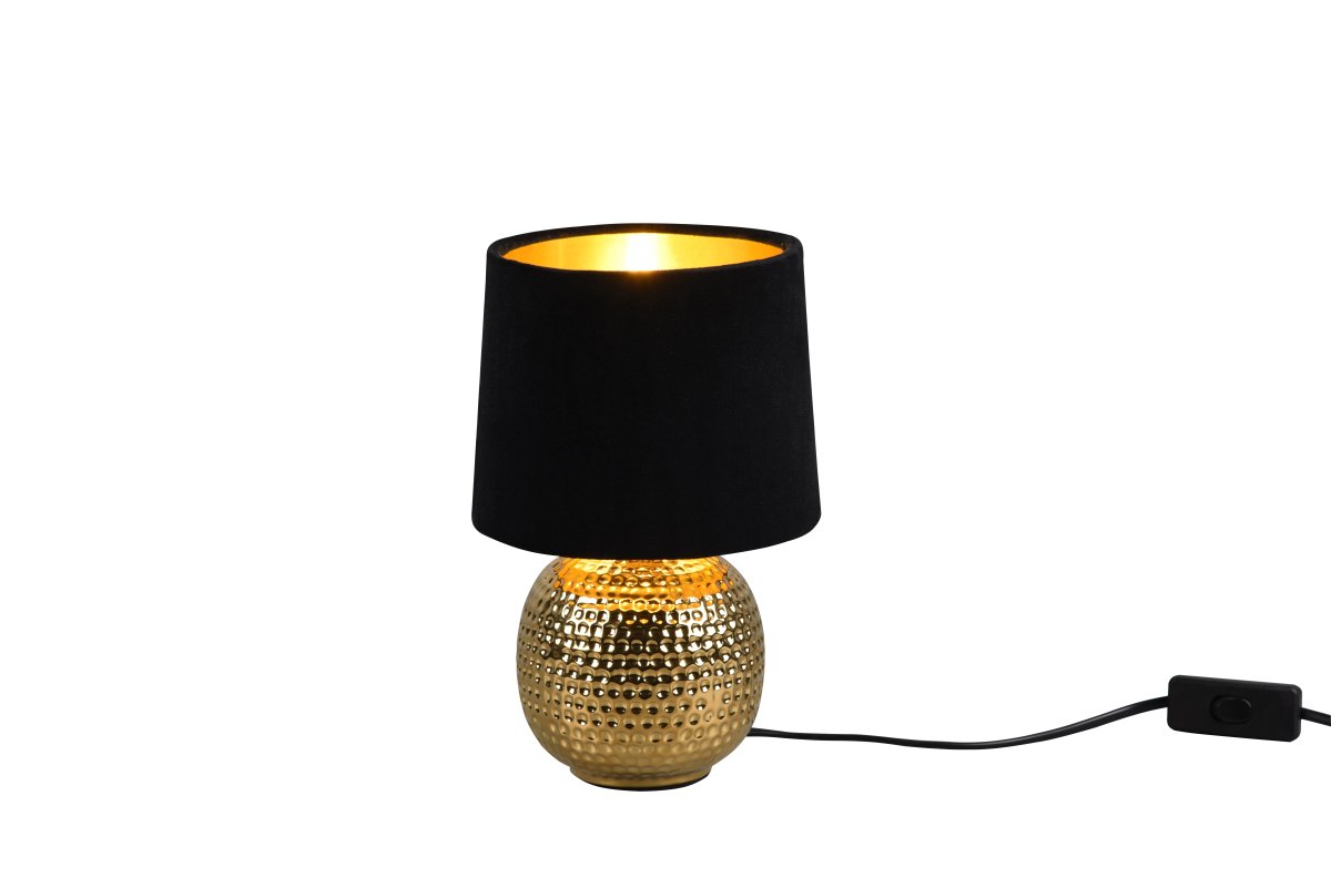 Sophia 26cm Negro lámpara de mesa De Trio Lighting - La combinaci&oacute;n de cer&aacute;mica dorada y una pantalla de terciopelo negro y dorado crea un aspecto elegante y con estilo.