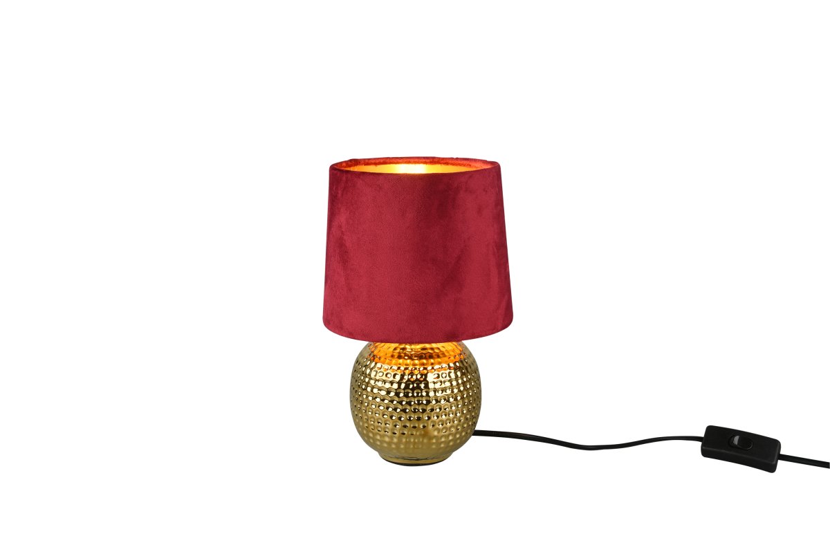 Sophia 26cm ROJO lámpara de mesa De Trio Lighting - La combinación de cerámica dorada brillante y la pantalla de tela roja le da a Sophia un aspecto elegante y moderno que realza cualquier habitación.