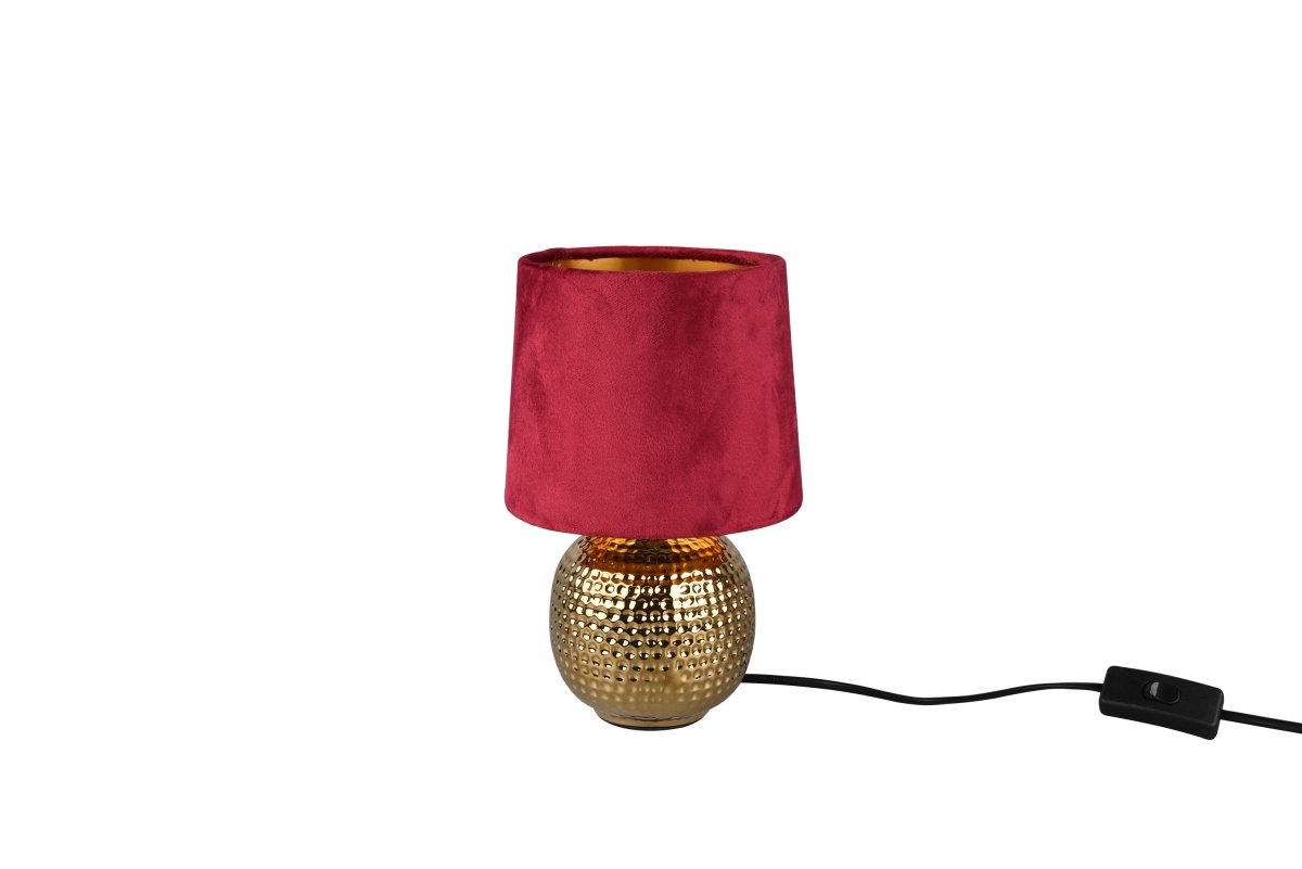 Sophia 26cm ROJO lámpara de mesa De Trio Lighting - La combinación de cerámica dorada brillante y la pantalla de tela roja le da a Sophia un aspecto elegante y moderno que realza cualquier habitación.
