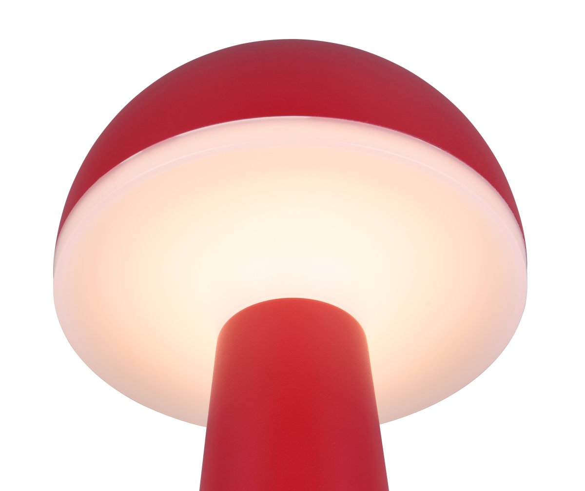Fungo 30cm ROJO portátil De Trio Lighting - Con una función táctil para atenuar y ajustar el color de la luz, así como una estación de carga independiente, es una fuente de luz flexible para interiores y exteriores.