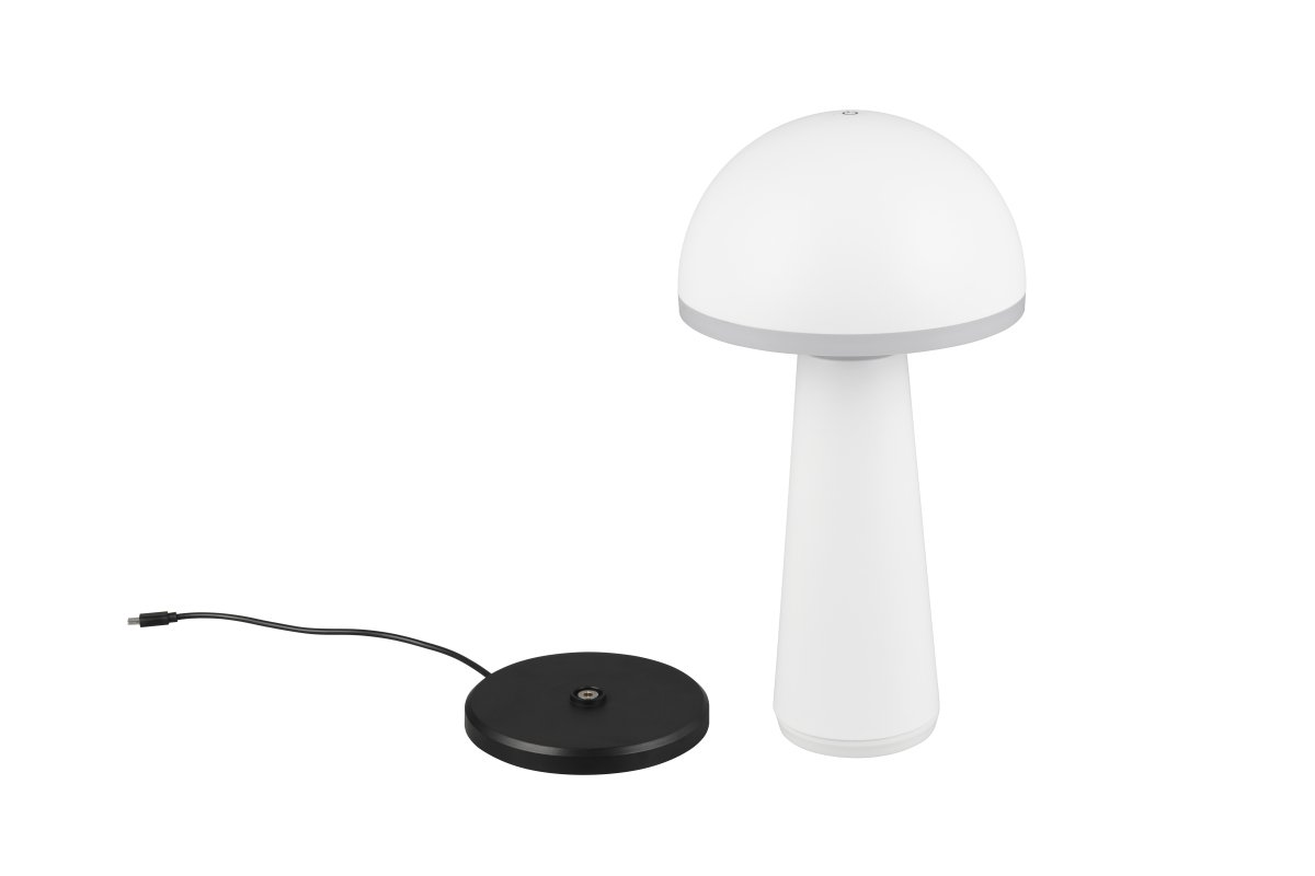Fungo 30cm Blanco portátil De Trio Lighting - Con una función táctil para atenuar y ajustar el color de la luz, así como una estación de carga independiente, es una fuente de luz flexible para interiores y exteriores.