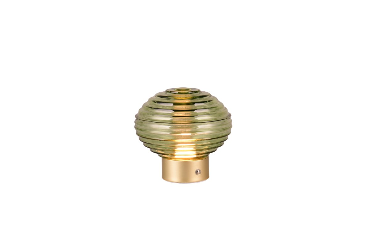 Earl 14cm Verde portátil De Trio Lighting - Ya sea sobre una mesa, un aparador o en un rincón acogedor, la lámpara de mesa EARL, con su elegante diseño, difunde una luz encantadora dondequiera que se coloque.
