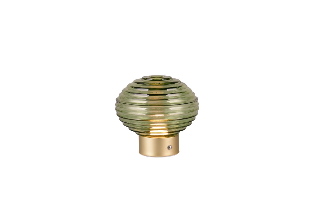 Earl 14cm Verde portátil De Trio Lighting - Ya sea sobre una mesa, un aparador o en un rincón acogedor, la lámpara de mesa EARL, con su elegante diseño, difunde una luz encantadora dondequiera que se coloque.