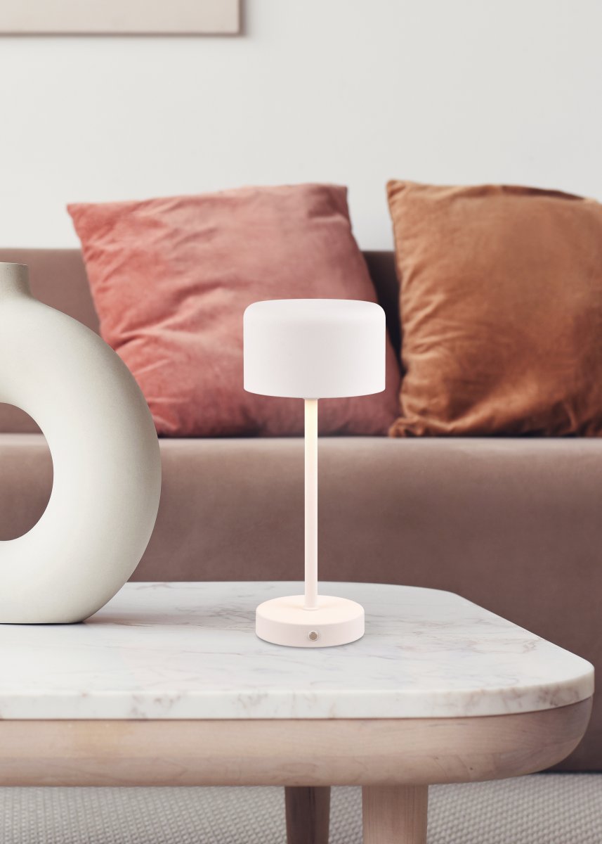 Jeff 30cm Blanco portátil De Trio Lighting - Con la función de 4 toques, puedes ajustar fácilmente la intensidad de la luz a tres niveles diferentes, lo que la hace versátil y adaptable a todas tus necesidades de iluminación.