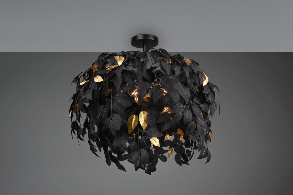 Leavy Ø70 Negro plafón De Trio Lighting - La extraordinaria l&aacute;mpara de techo LEAVY impresiona por sus numerosas hojas de pl&aacute;stico y se convierte en un claro punto destacado en el techo.