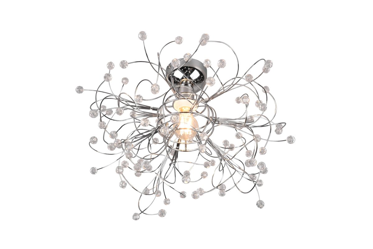 Gloria Ø52 Cromo plafón De Trio Lighting - Con su forma delicada y sus brillantes apliques de acrílico, la lámpara crea un efecto de luz cálido y acogedor, perfecto para salas de estar y comedores.