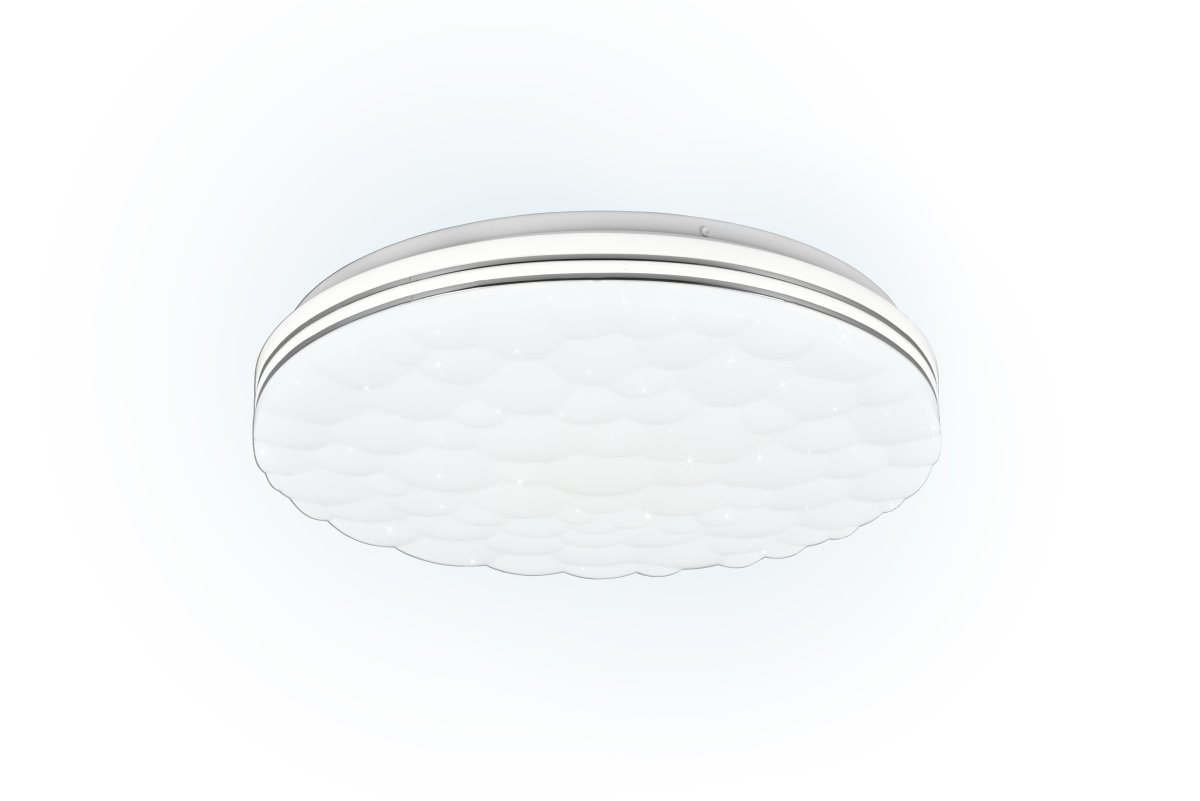 Tiger Ø38 Blanco lámpara infantil De Trio Lighting - Gracias a su dise&ntilde;o redondo de pl&aacute;stico blanco con efecto de cielo estrellado, la l&aacute;mpara se integra a la perfecci&oacute;n en cualquier estilo de interior.