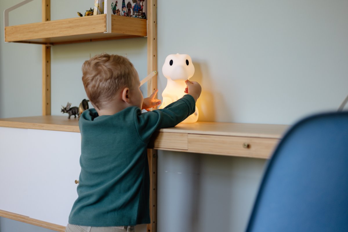 Rena First Light Blanco lámpara infantil De Mr Maria - Rena tiene la forma de un dulce y amigable Tyrannosaurus Rex y es un compa&ntilde;ero seguro para las comidas nocturnas, la lectura de cuentos antes de dormir y los sue&ntilde;os.