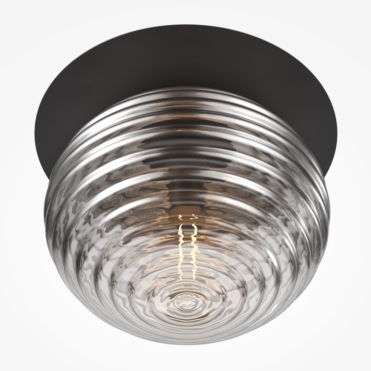 Reels Ø35 Negro plafón De Maytoni - Reels Plafond es una lámpara de techo de metal con pantalla de cristal ahumado en un elegante relieve en espiral.