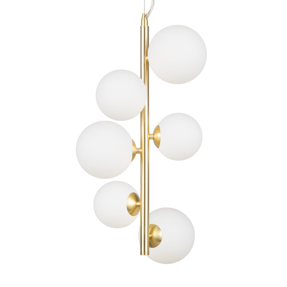 Dallas Ø30 Oro Lámpas de techo De Maytoni - La sofisticada estructura de metal, combinada con las esferas de vidrio opalino blanco, la convierte en un verdadero punto de atracción y se integra perfectamente en espacios pequeños como salas de estar o comedores.