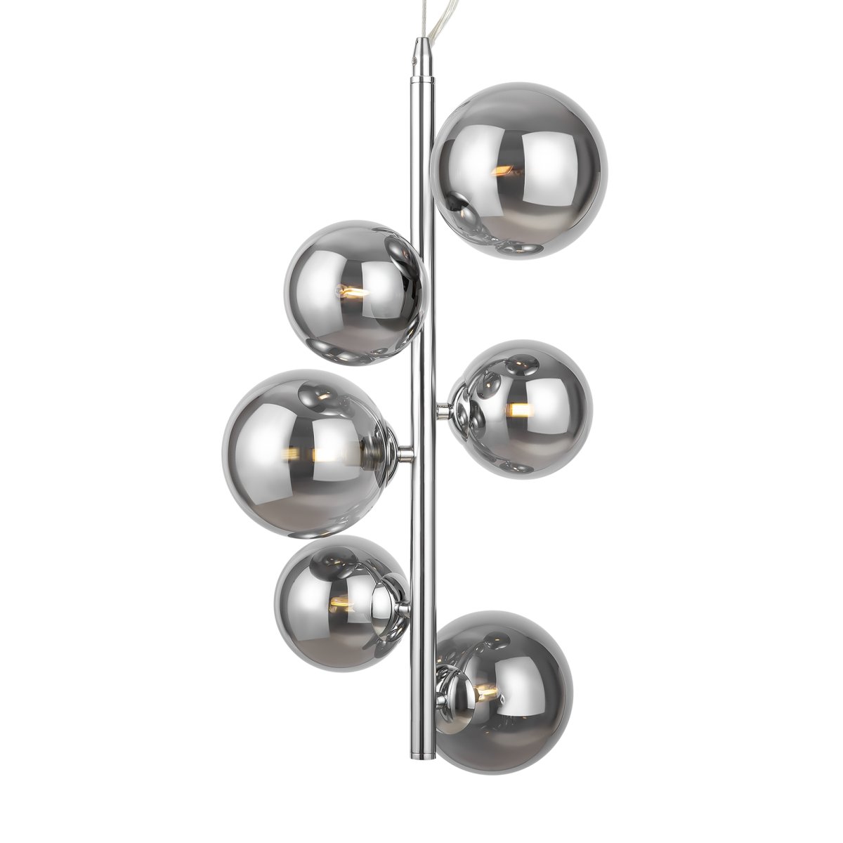 Dallas Ø30 Cromo Lámpas de techo De Maytoni - La sofisticada estructura de metal, combinada con los globos de vidrio ahumado, la convierte en un verdadero punto de atracción y se integra perfectamente en espacios pequeños como salas de estar o comedores.