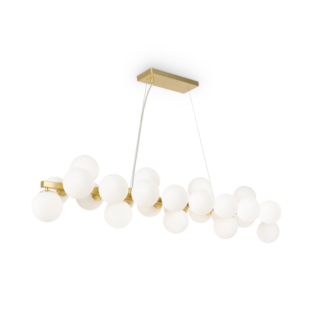 Dallas 123cm Oro Lámpas de techo De Maytoni - La sofisticada estructura de metal, combinada con las esferas de vidrio opalino blanco, la convierte en un verdadero punto de atracción, ideal para espacios amplios como salas de estar o comedores.
