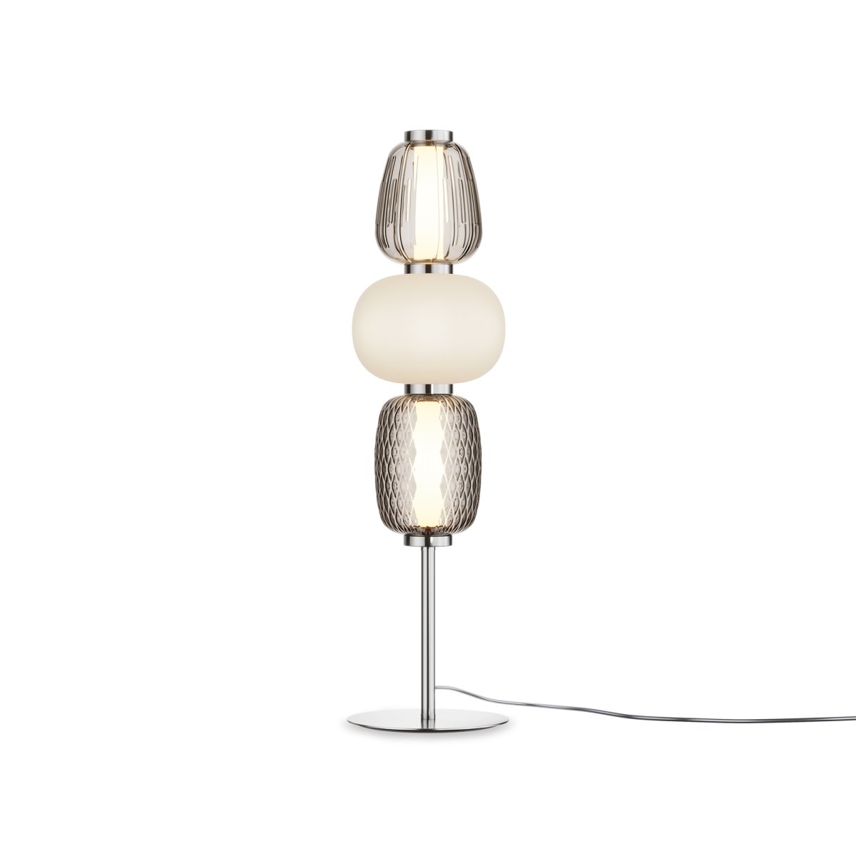 Pattern 68cm Cromo lámpara de mesa De Maytoni - La lámpara de mesa Pattern es una elegante solución de iluminación con detalles de metal cromado y una combinación de pantallas de vidrio blanco mate y transparente.