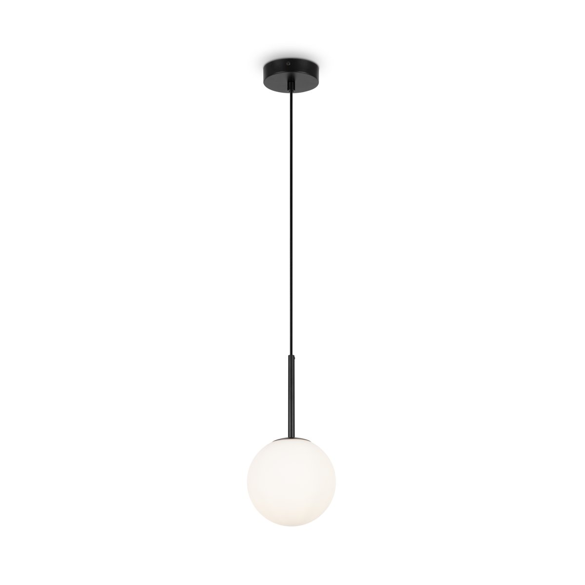 Basic form Ø15 Negro Lámpas de techo De Maytoni - Con su globo de cristal opalino suave y una fina carcasa de metal con acabado negro, la lámpara proporciona una luz hermosa y agradable que se adapta perfectamente a estilos interiores modernos y clásicos.