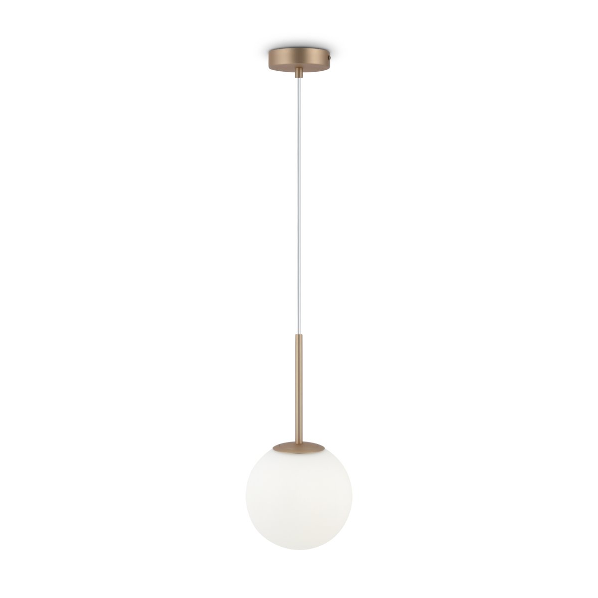 Basic form Ø18 Oro Lámpas de techo De Maytoni - Con su globo de cristal opalino suave y una fina carcasa de metal con aspecto dorado, la lámpara proporciona una luz hermosa y agradable que se adapta perfectamente a estilos interiores modernos y clásicos.