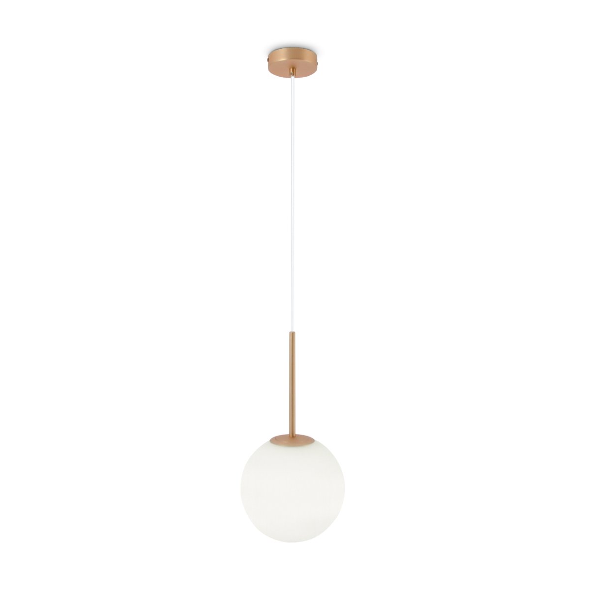 Basic form Ø20 Oro Lámpas de techo De Maytoni - Con su globo de cristal opalino suave y una fina carcasa de metal con aspecto dorado, la lámpara proporciona una luz hermosa y agradable que se adapta perfectamente a estilos interiores modernos y clásicos.