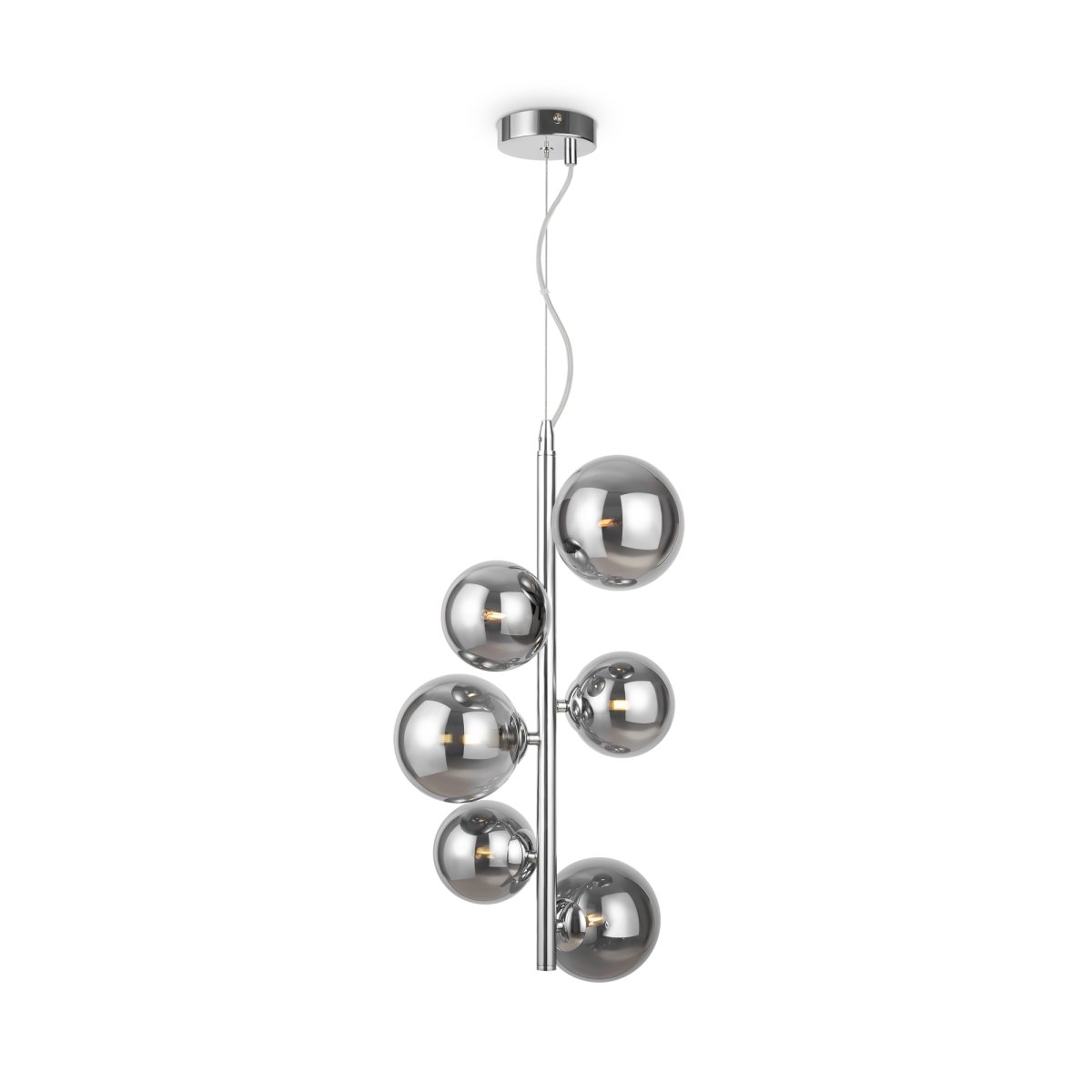 Dallas Ø30 Cromo Lámpas de techo De Maytoni - La sofisticada estructura de metal, combinada con los globos de vidrio ahumado, la convierte en un verdadero punto de atracción y se integra perfectamente en espacios pequeños como salas de estar o comedores.