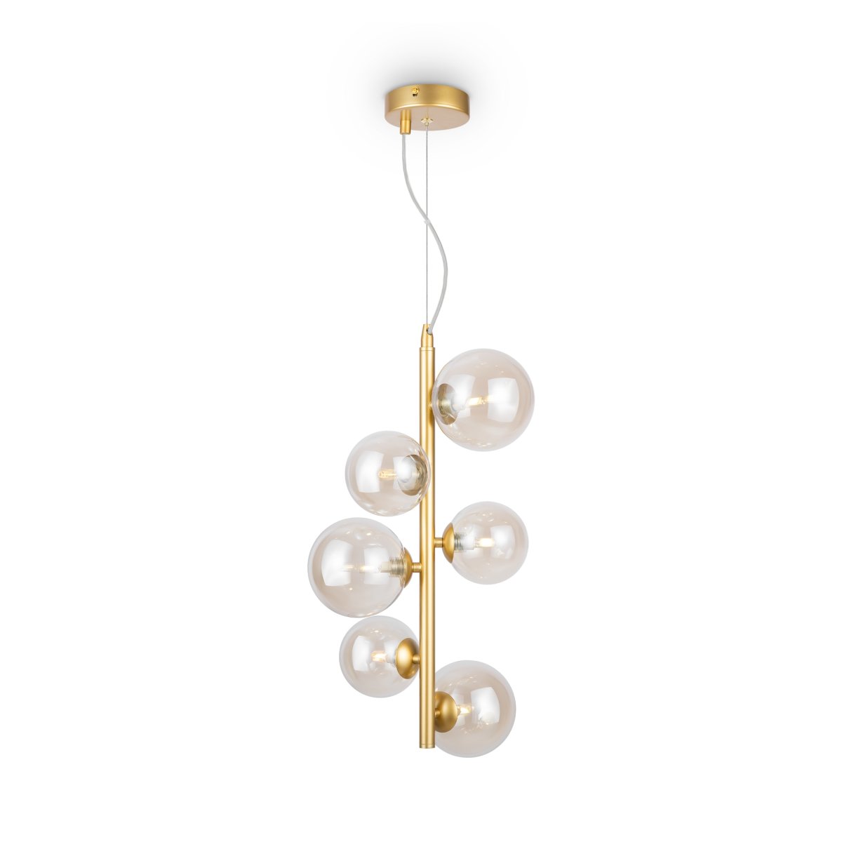Dallas Ø30 Oro Lámpas de techo De Maytoni - Su diseño único, con cúpulas redondas de vidrio en diferentes direcciones, crea un juego de luz dramático y elegante que llena la habitación de calidez y carácter.