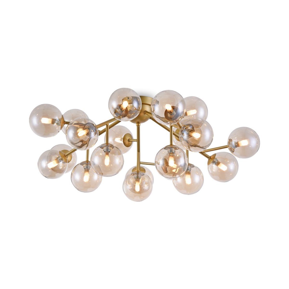 Dallas 20 Oro plafón De Maytoni - Su diseño único, con cúpulas redondas de vidrio en diferentes direcciones, crea un juego de luz dramático y elegante que llena la habitación de calidez y carácter.