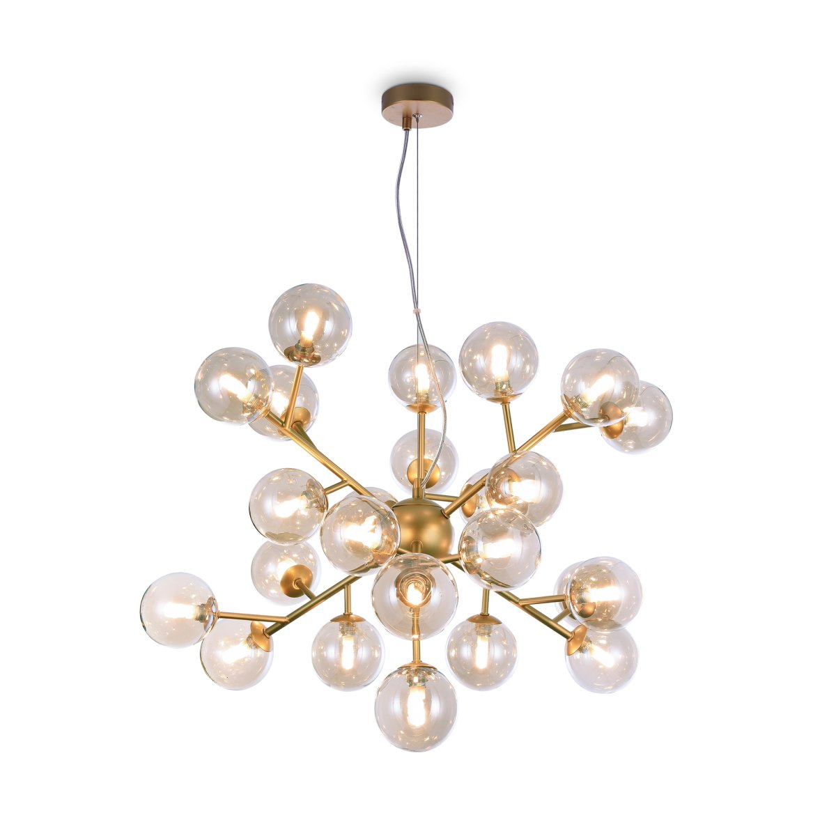 Dallas Ø65 Oro Lámpas de techo De Maytoni - Su diseño único, con cúpulas redondas de vidrio en diferentes direcciones, crea un juego de luz dramático y elegante que llena la habitación de calidez y carácter.