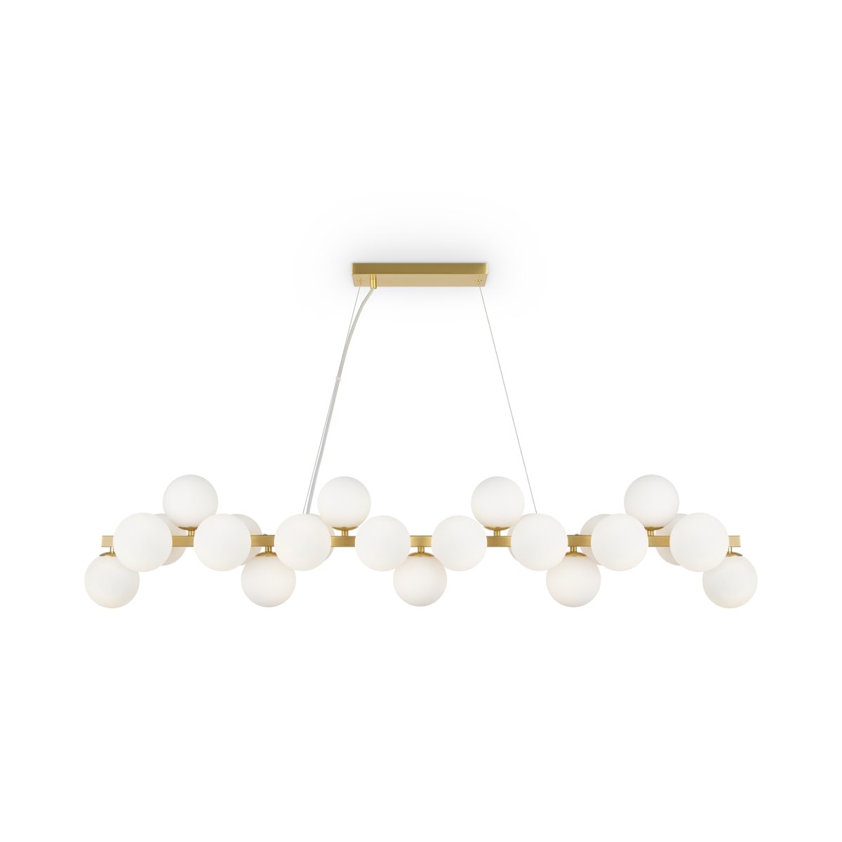 Dallas 123cm Oro Lámpas de techo De Maytoni - La sofisticada estructura de metal, combinada con las esferas de vidrio opalino blanco, la convierte en un verdadero punto de atracción, ideal para espacios amplios como salas de estar o comedores.