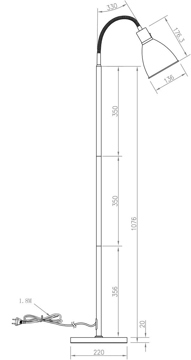 Idre 1 Blanco lámpara de pie De Aneta Lighting - Para un fácil manejo, Idre tiene un interruptor de encendido en la carcasa de la lámpara.